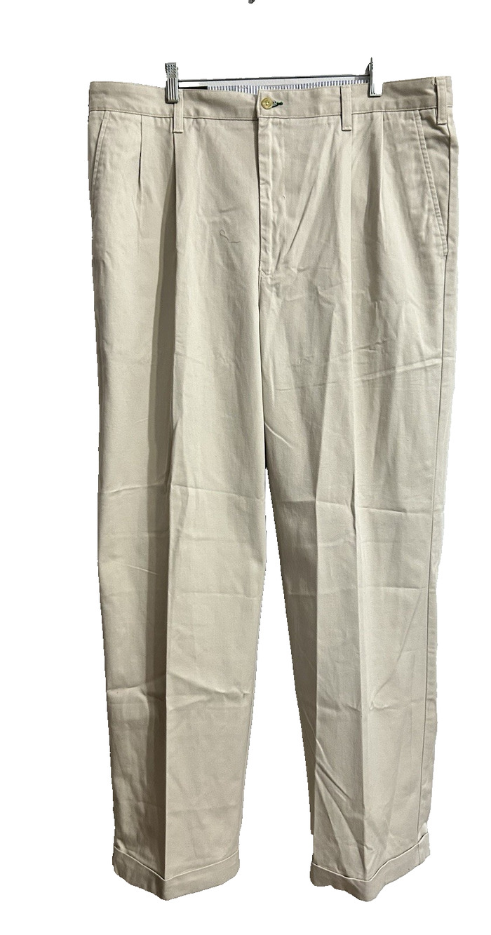 Tommy Hilfiger Men Classic Chino Pant 40x34 Khaki Cotton Pleated Relaxed Fit NWT